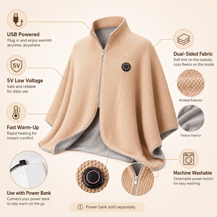 Wearable Heated Blanket Shawl