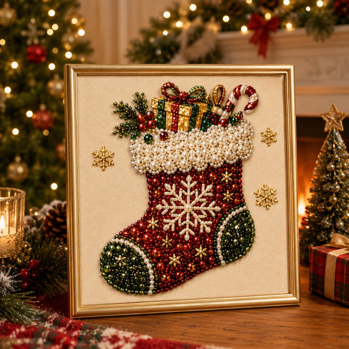 Relaxing & Beginner-Friendly DIY Christmas Pearl Diamond Painting Art Kit With Frame