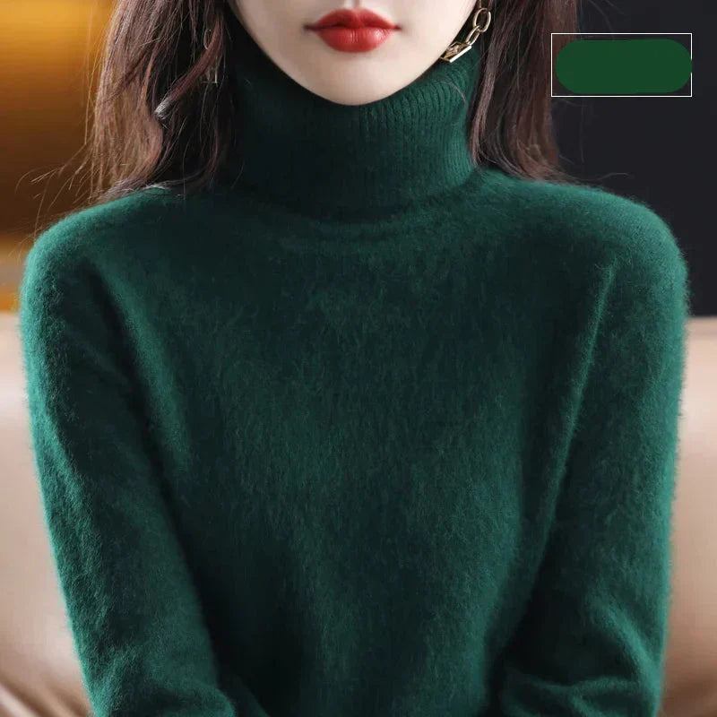 100% Pure Cashmere High-Neck Sweater for Autumn and Winter