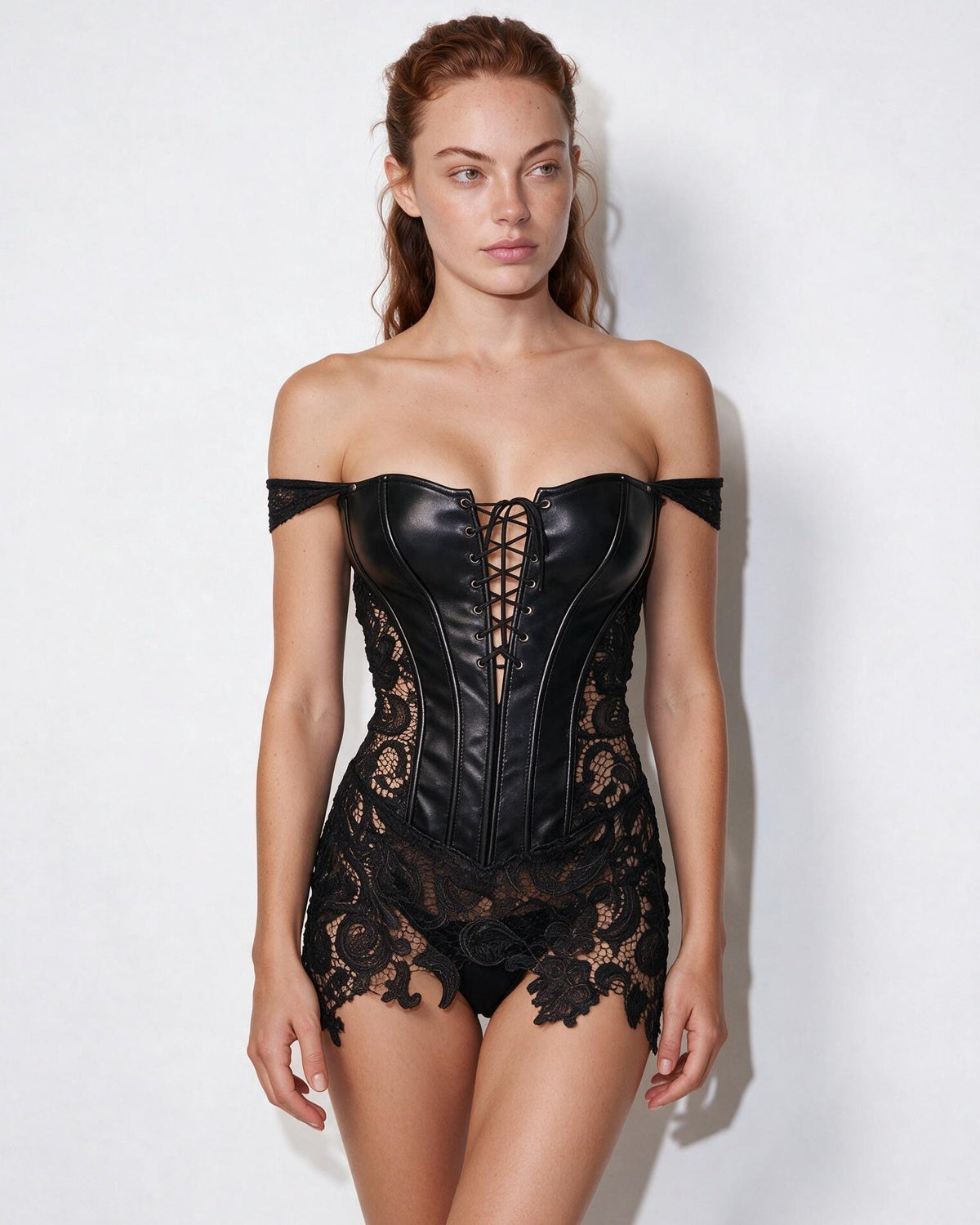Lace Faux Leather Corset Dress