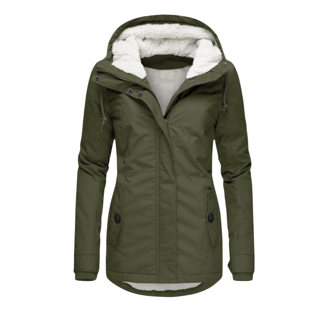 Women's jackets fleece-lined hooded design long cut winter coat
