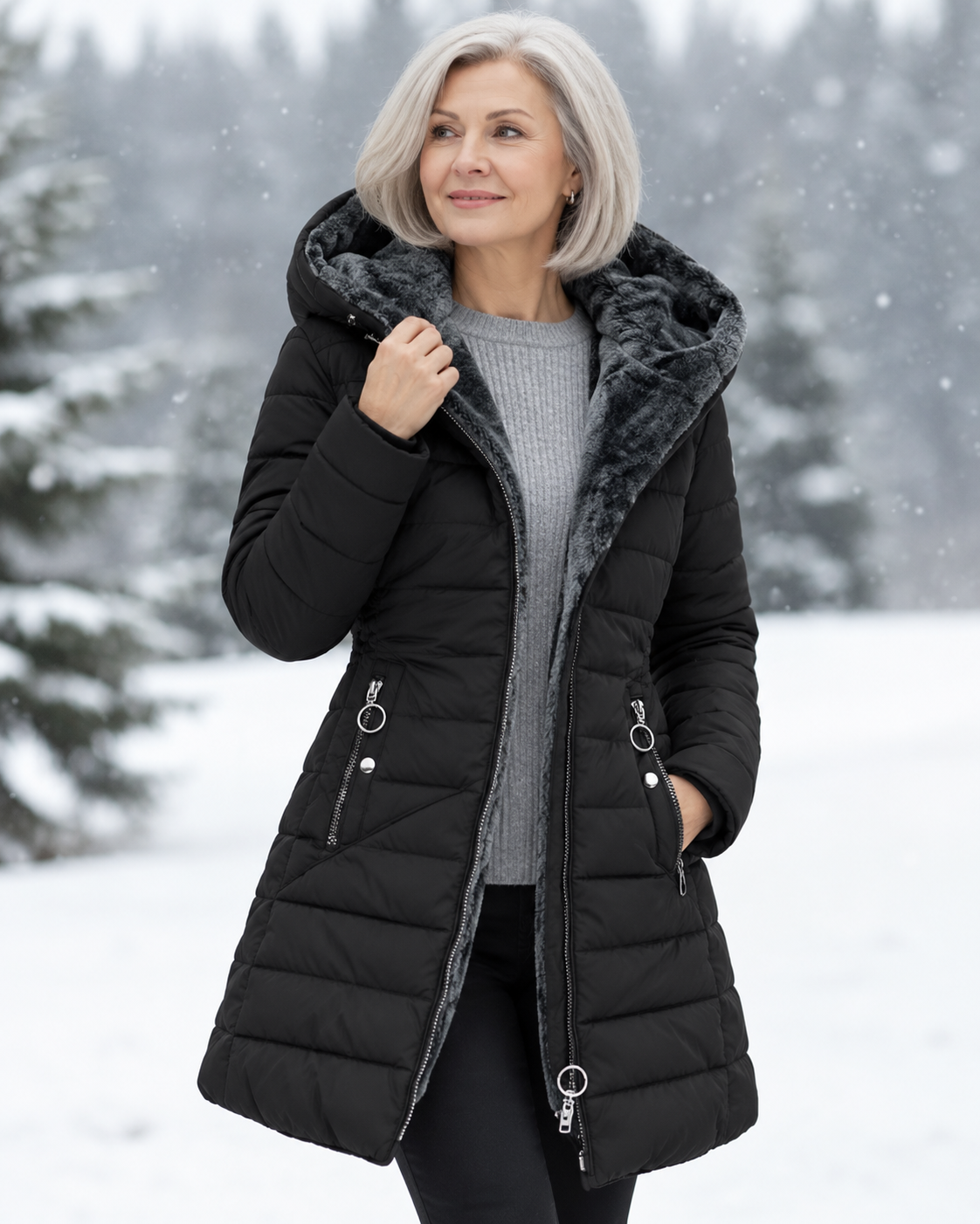 Warm Quilted Winter Coat with Hood