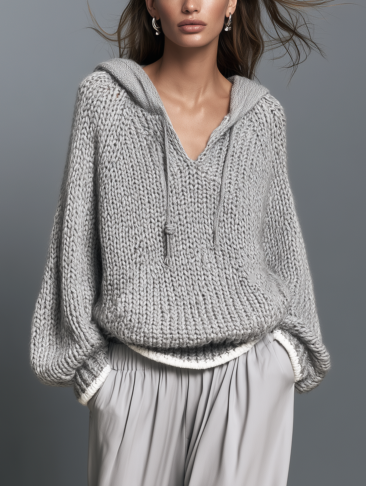 Women's Casual Long-Sleeve Knitted Hoodie