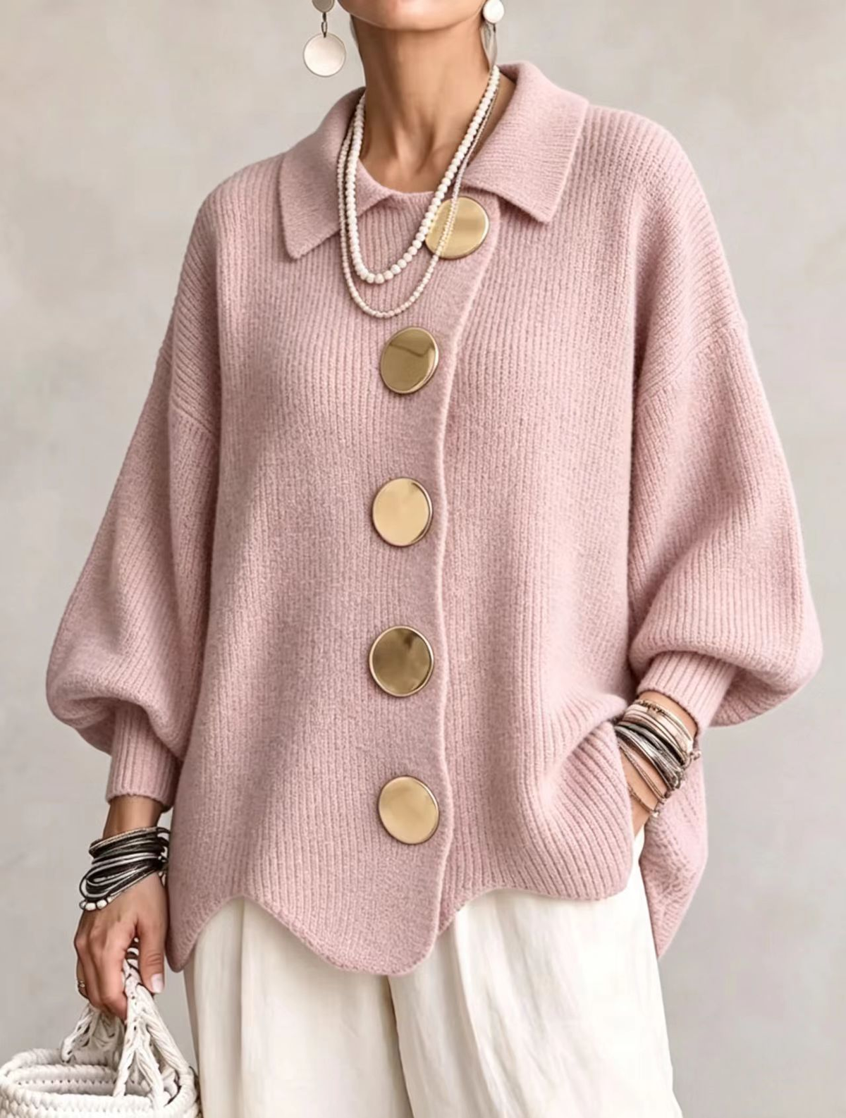 Oversized Collared Cardigan for Women
