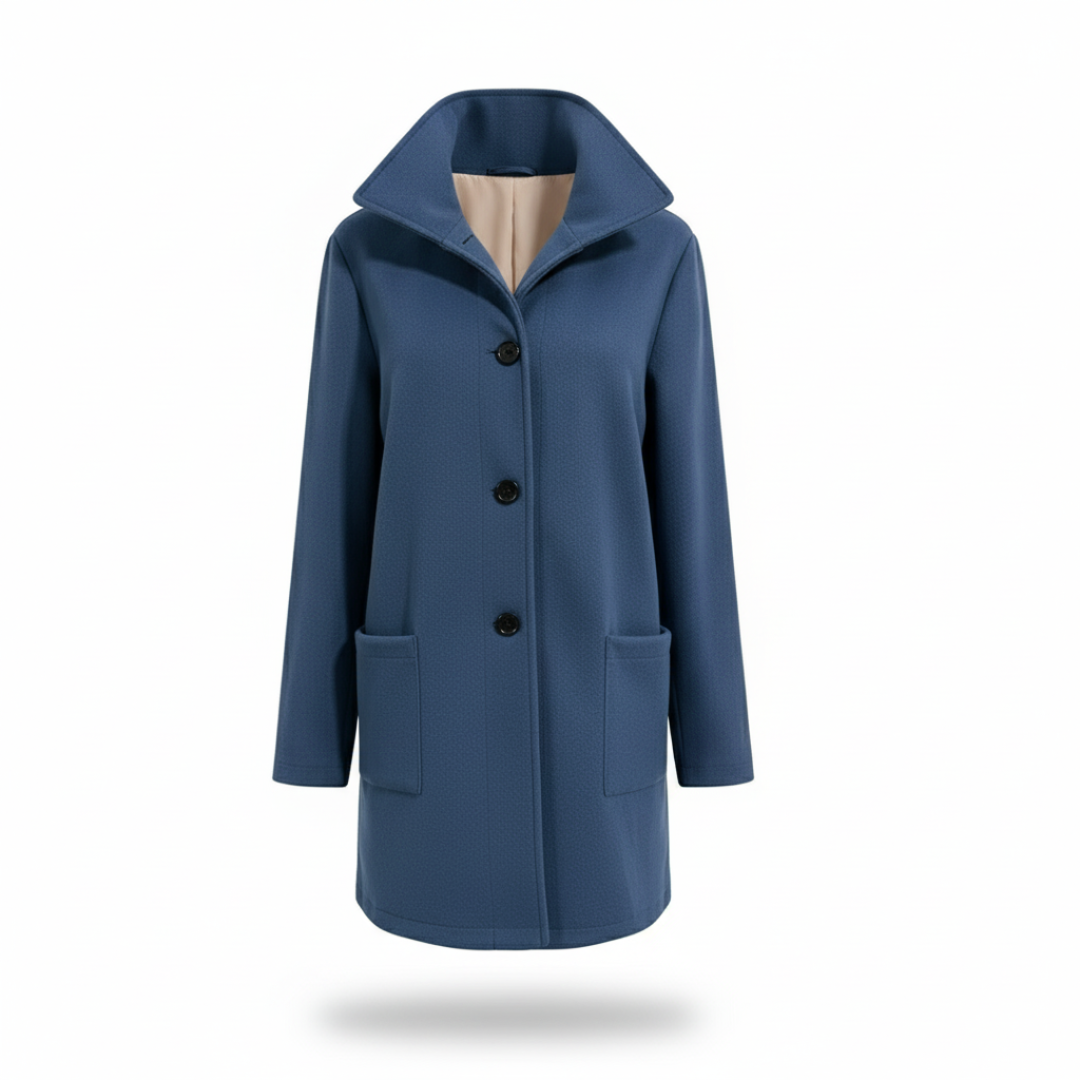 Women's wool blend coat with classic button closure and straight cut