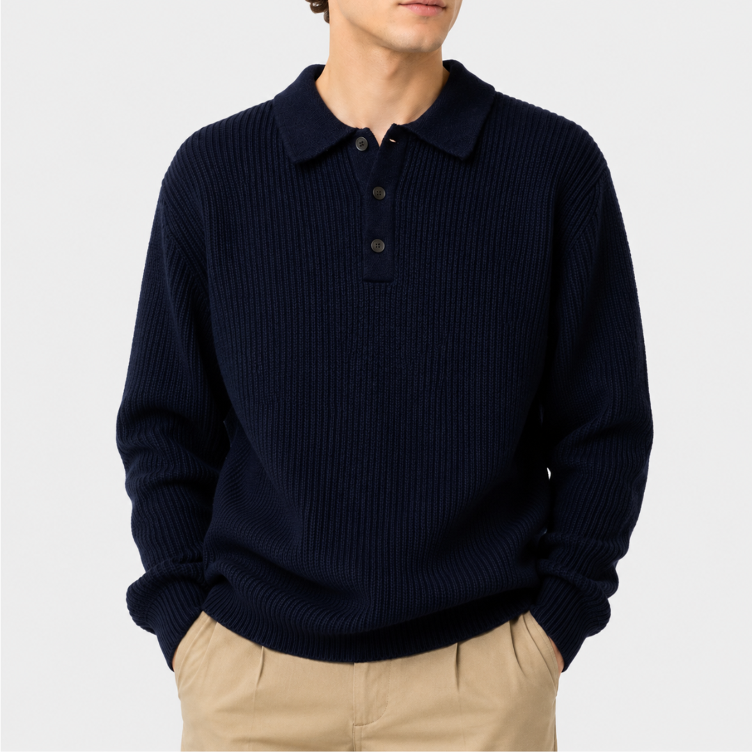 Celrien | Men’s Casual Ribbed Polo Sweater Soft Lightweight Knitwear