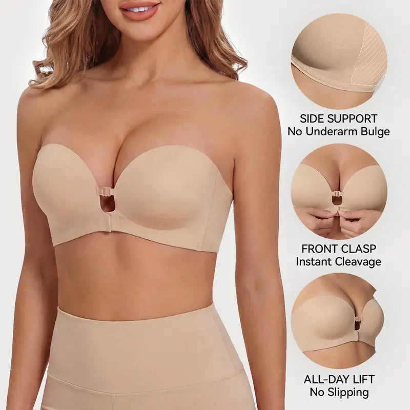 Seamless Front Closure Bra With Adjustable Straps