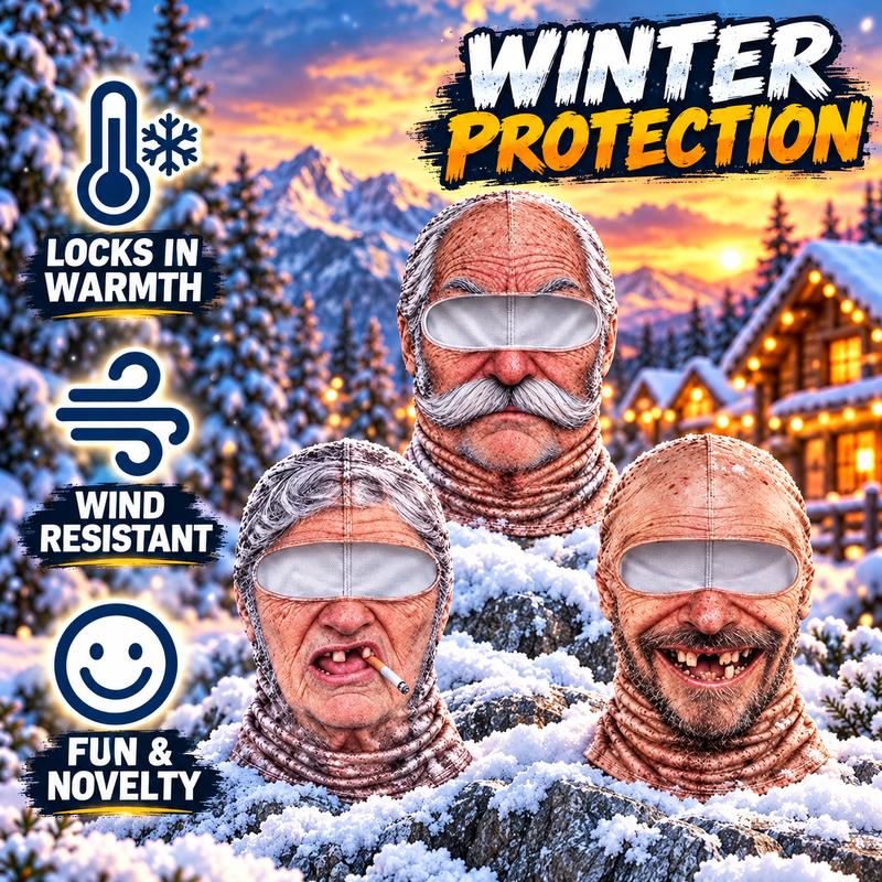 Funny Old Man Face Balaclava - Dralon Thermal Winter Ski Mask for Men & Women