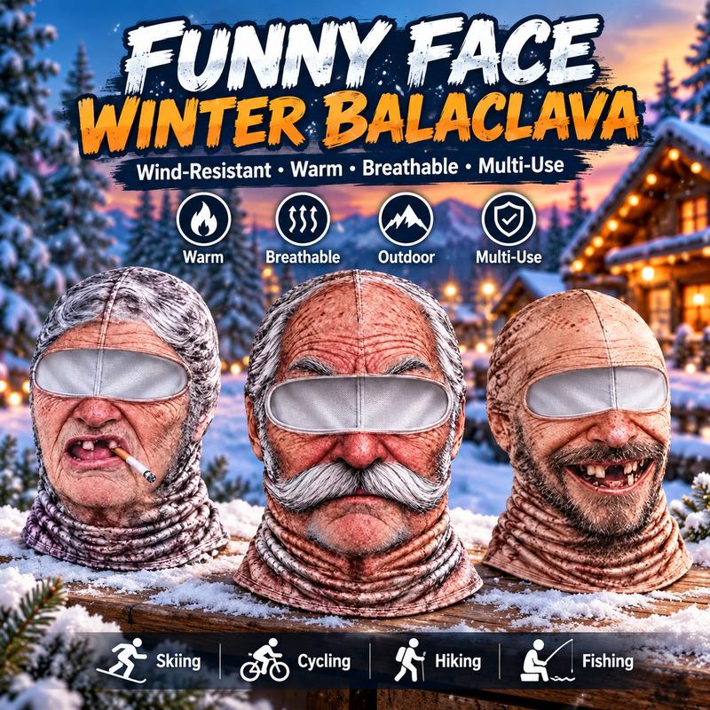Funny Old Man Face Balaclava - Dralon Thermal Winter Ski Mask for Men & Women