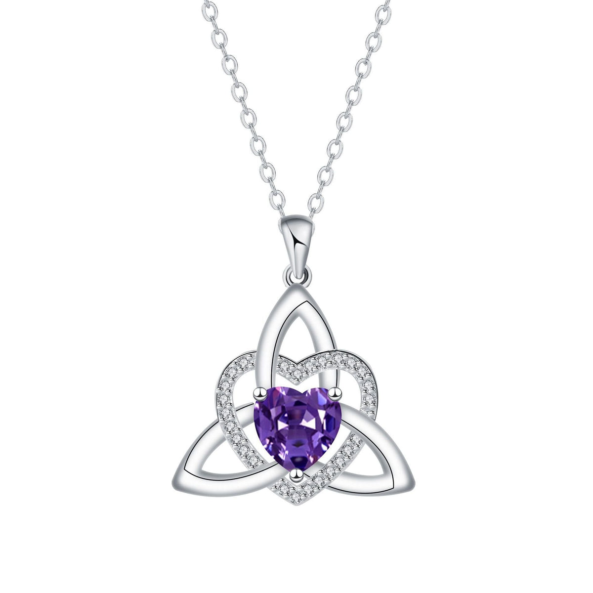 Birthstone Celtic Trinity Knot Heart Necklace Heart Shape Celtic Trinity Knot Birthstone Pendant