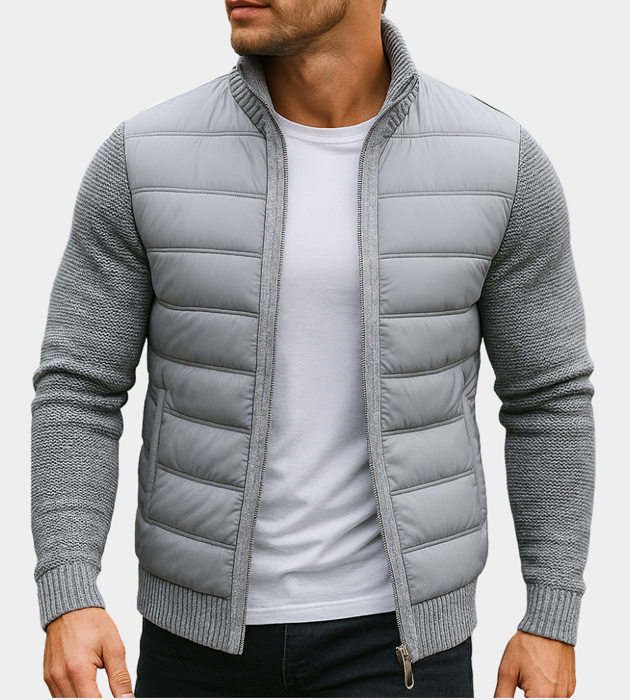 Jacket with Quilted Front and Knit Sleeves