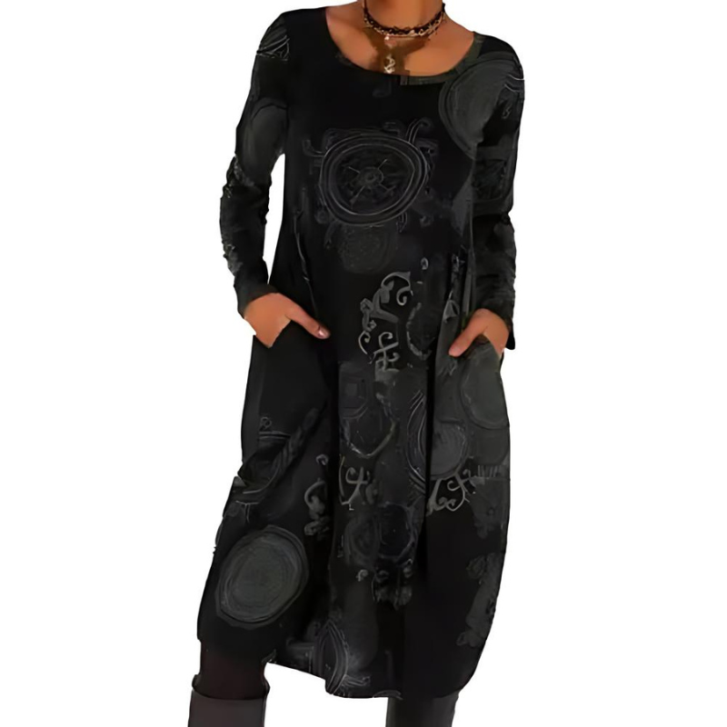 Jana Midi Dress with Allover Print and Pockets