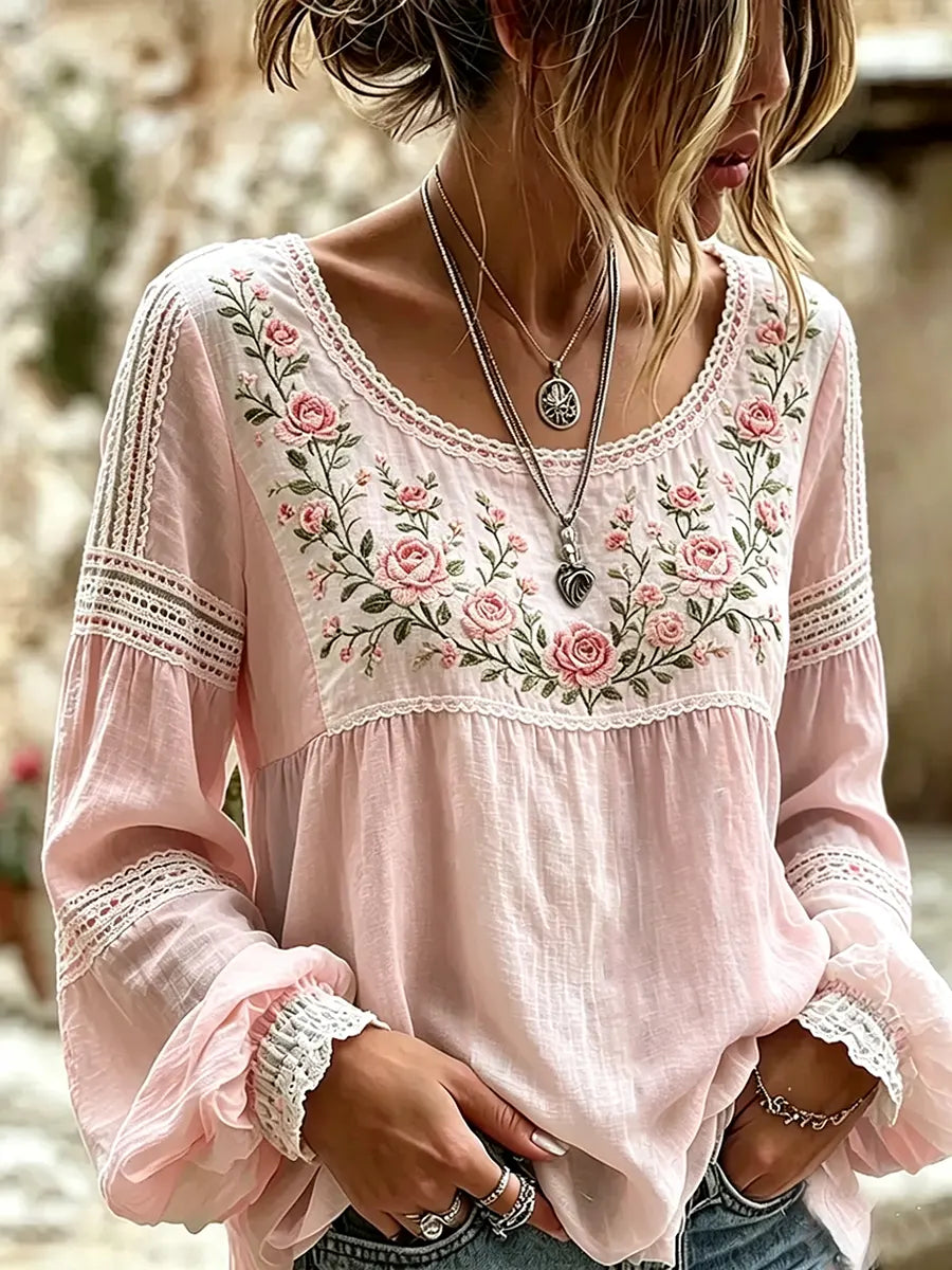 Boho Floral Embroidered Blouse
