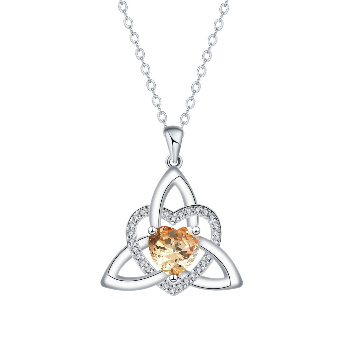 Birthstone Celtic Trinity Knot Heart Necklace Heart Shape Celtic Trinity Knot Birthstone Pendant