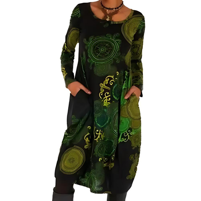 Jana Midi Dress with Allover Print and Pockets