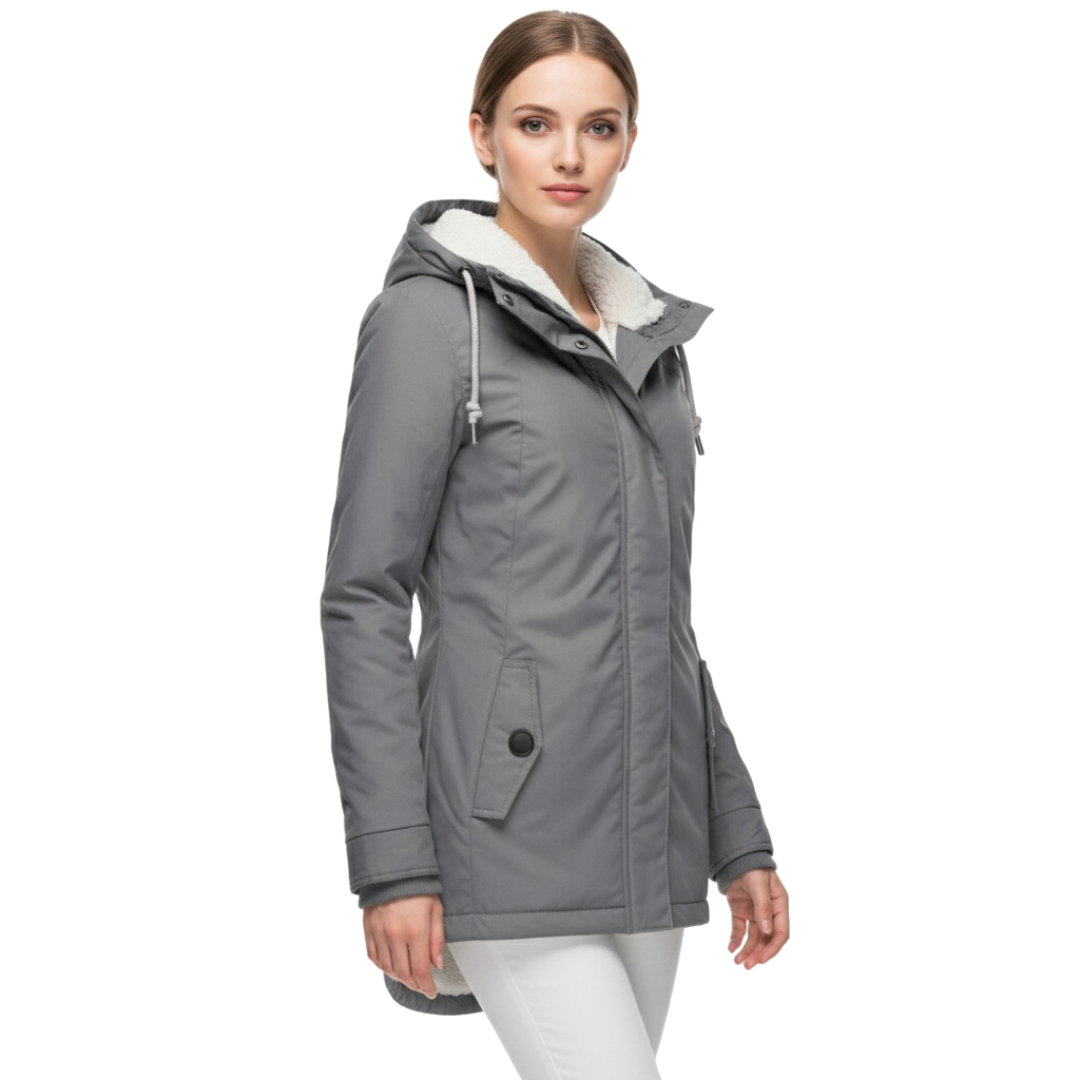 Women's jackets fleece-lined hooded design long cut winter coat