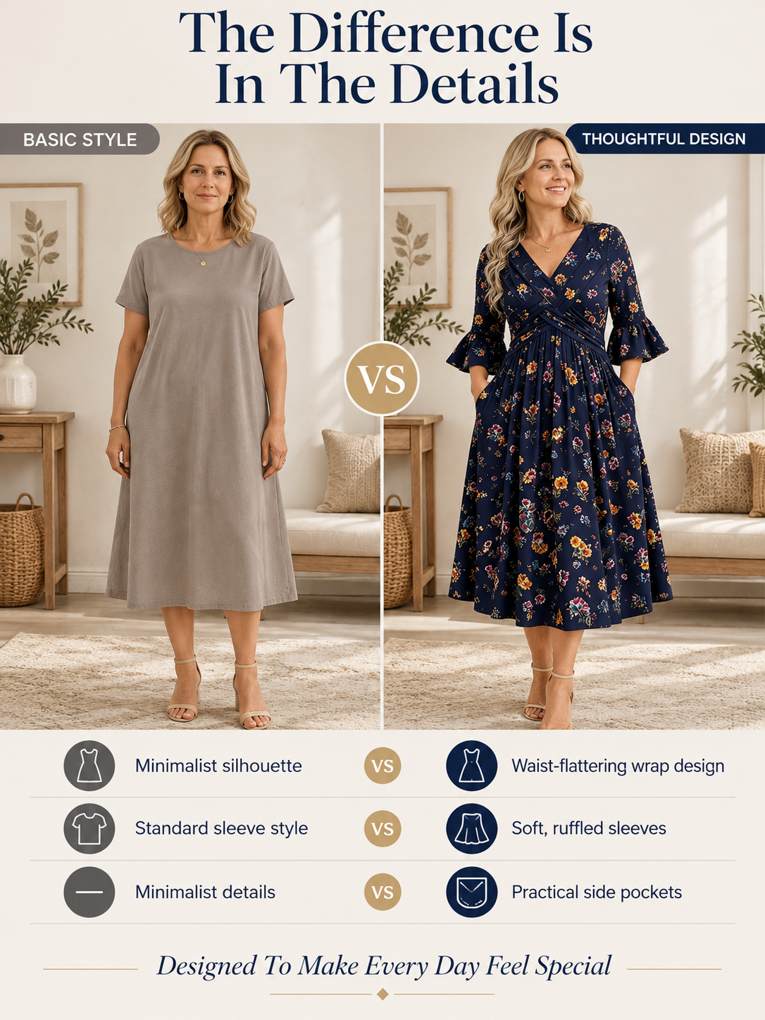 Wrap-Front Tie-Waist Midi Dress With Pockets