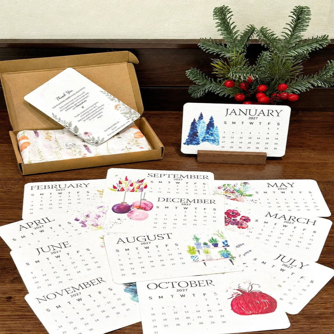 Plantable Seed Paper Calendar 2027 – 12 Plantable Calendar Cards