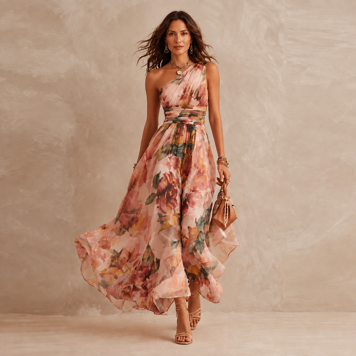 One-Shoulder Floral Maxi Dress