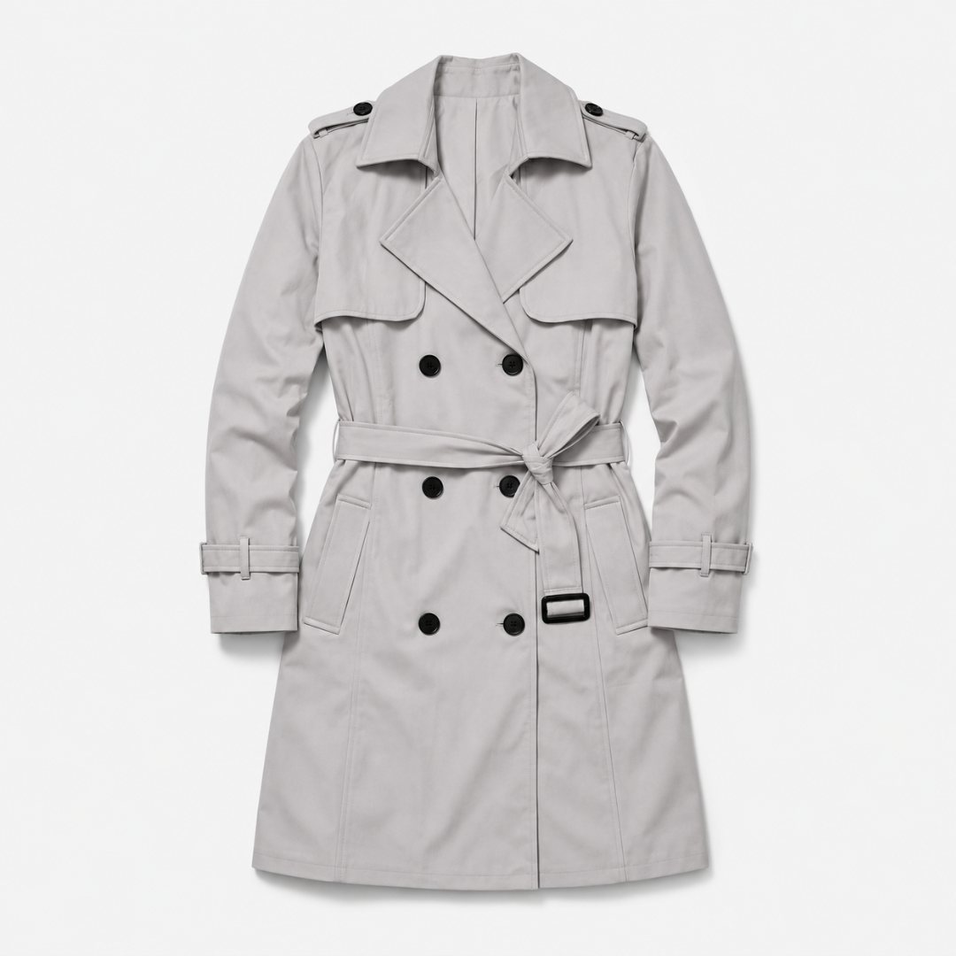 Celrien | Women's Long Double-Breasted Trench Coat with Belt