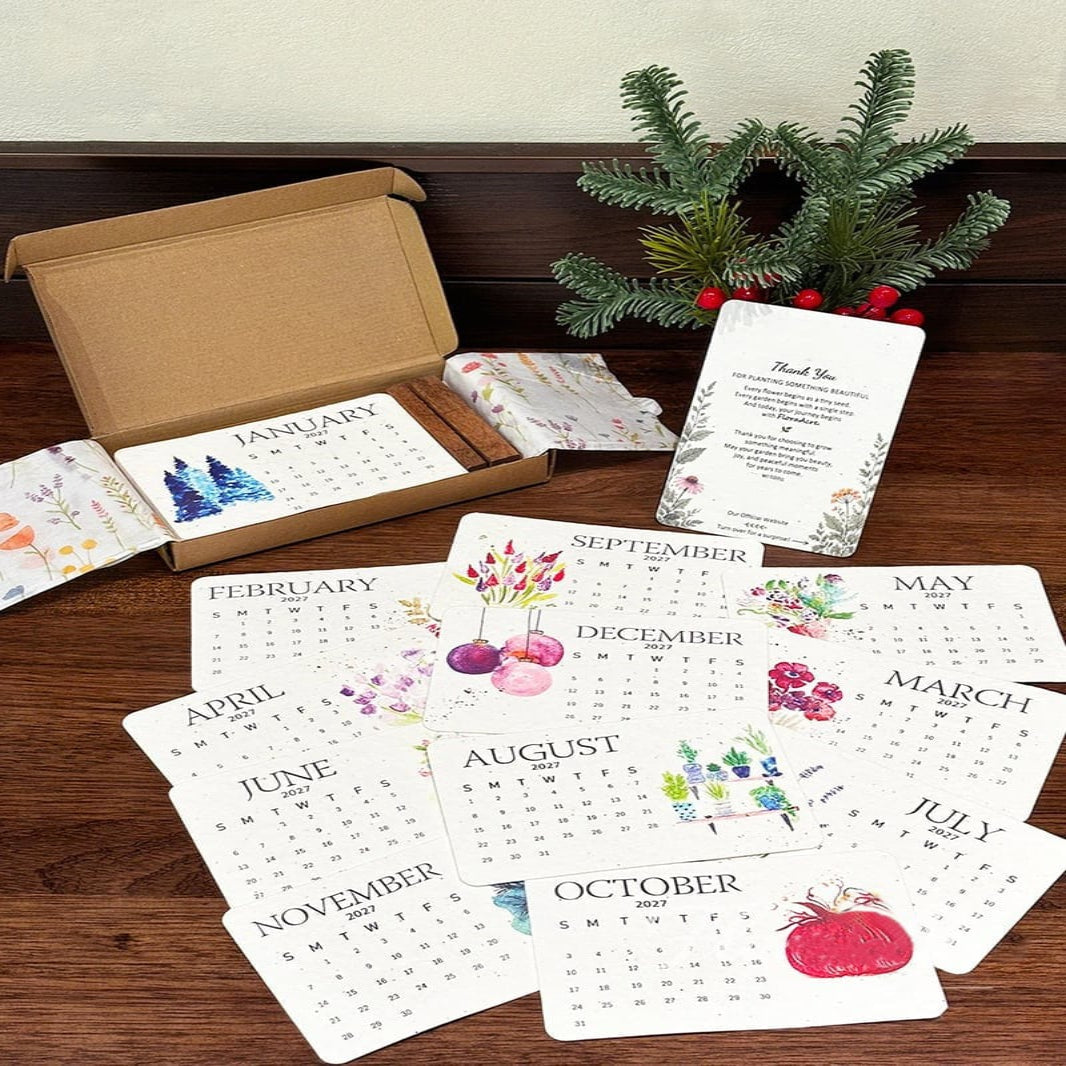 Plantable Seed Paper Calendar 2027 – 12 Plantable Calendar Cards