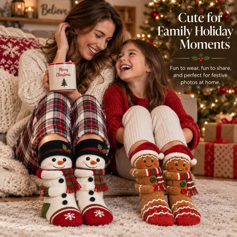3D Hugging Christmas Cute Knit Holiday Socks