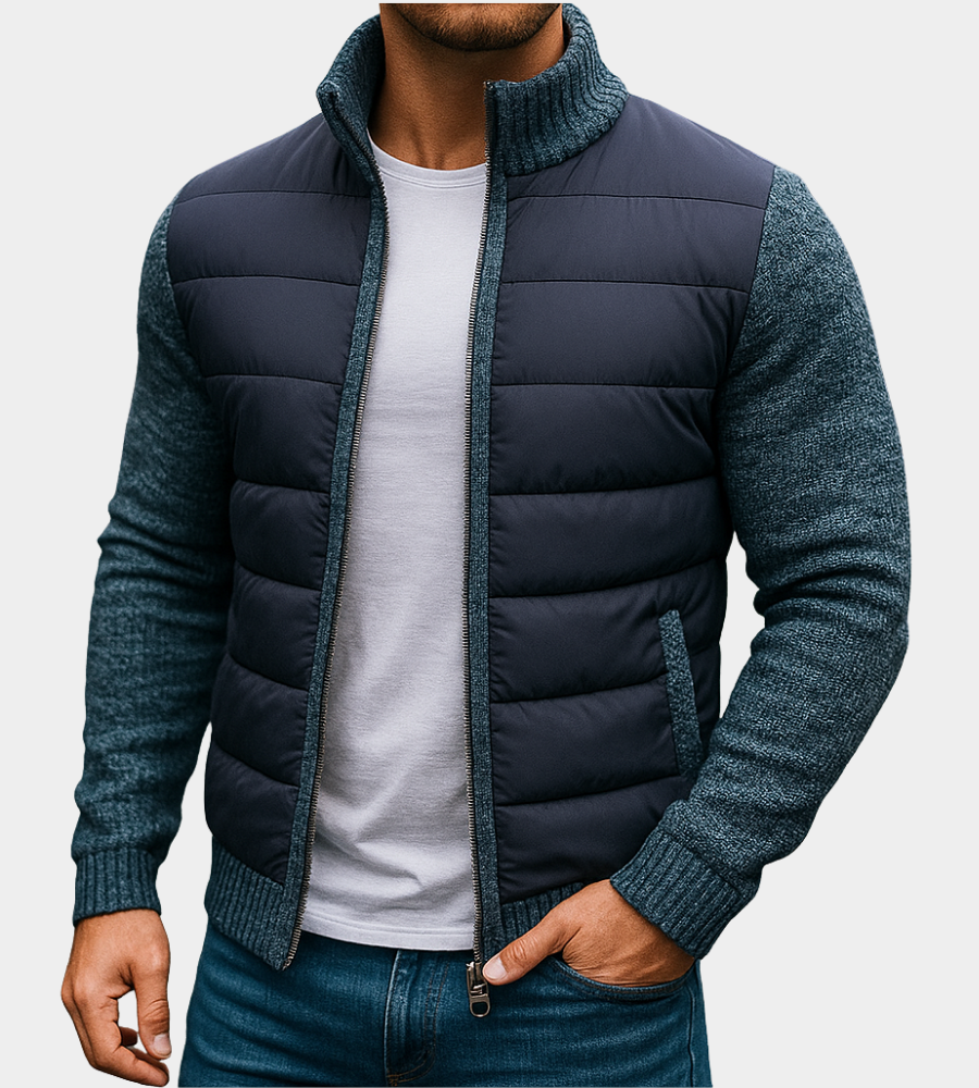 Jacket with Quilted Front and Knit Sleeves