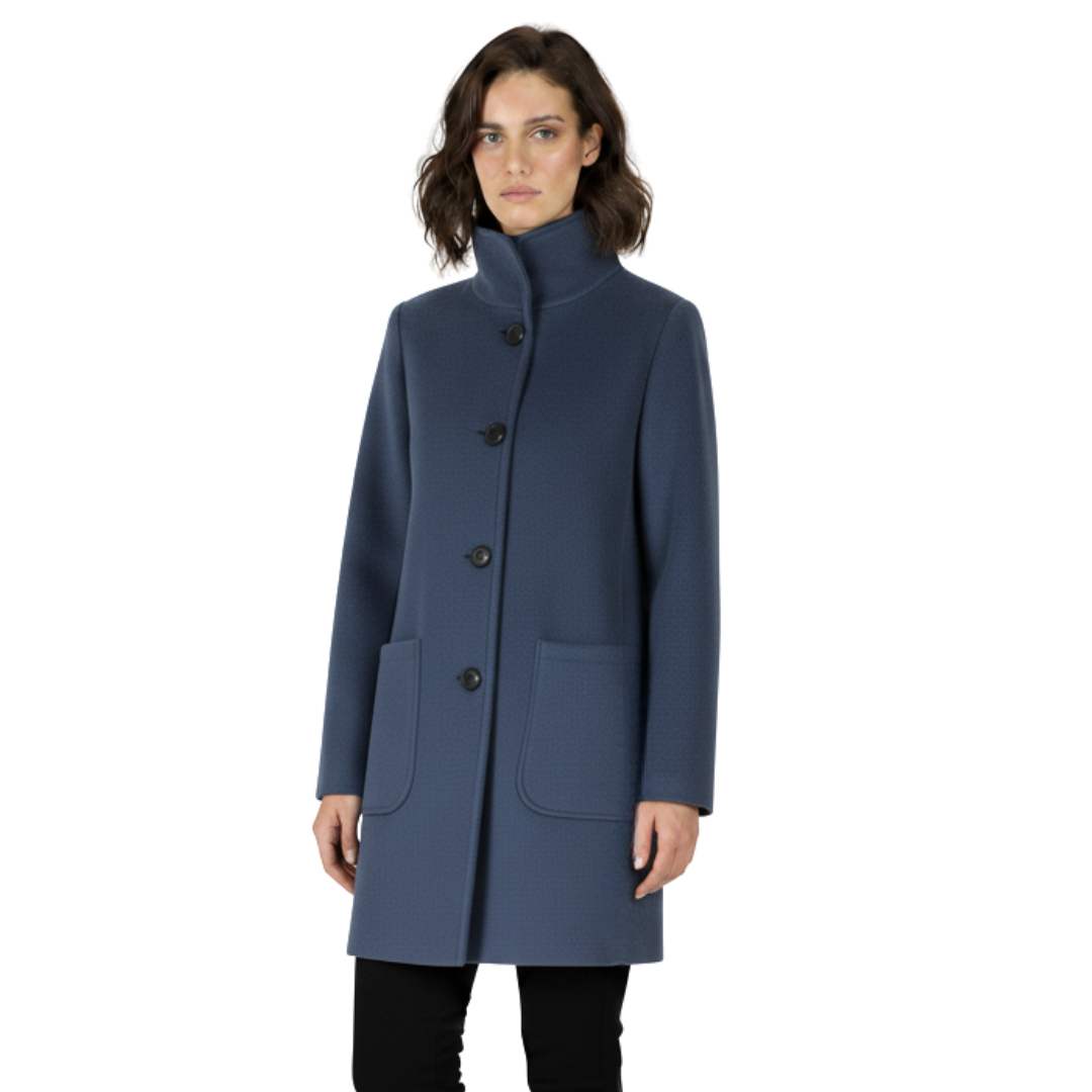 Women's wool blend coat with classic button closure and straight cut