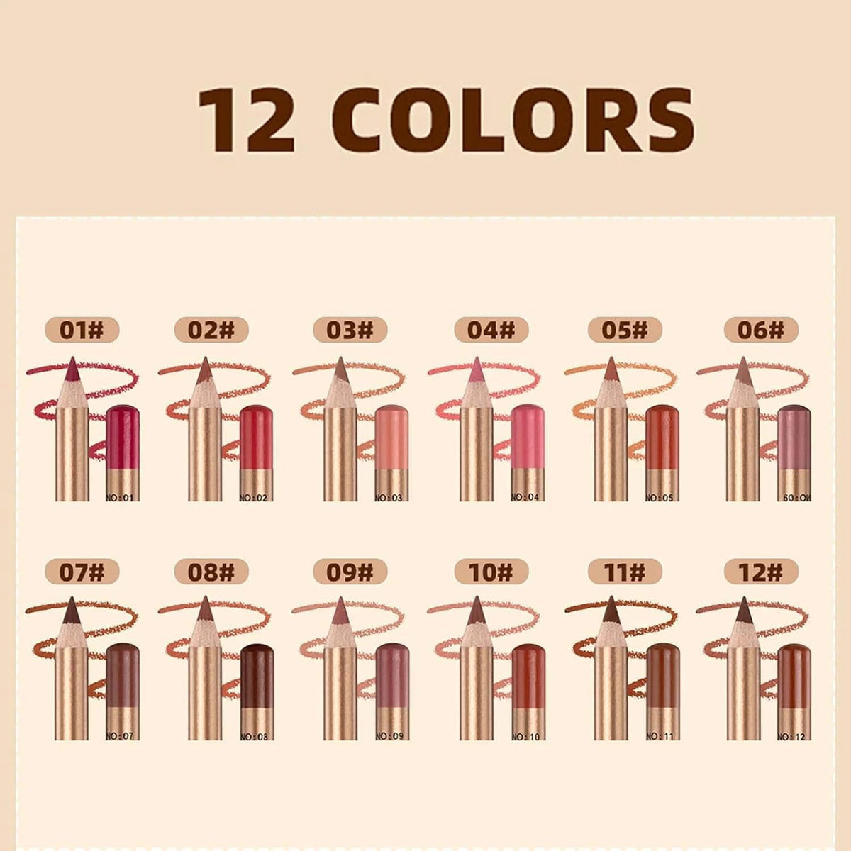 12 Pcs Matte Lip Liner Set with Sharpener, Blendable Lip Pencil