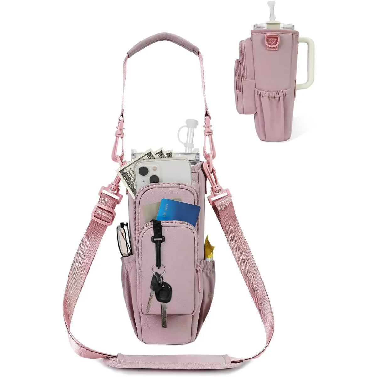 Water Bottle Bag Crossbody, Insulated Water Bottle Purse Crossbody Water Bottle Holder with Strap