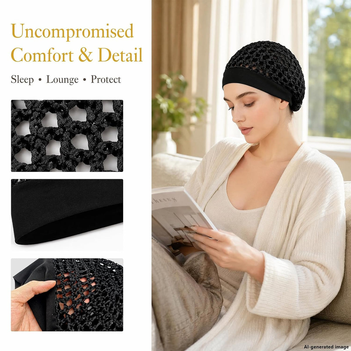 3-Piece Stretchy Wide-Edge Sleeping Cap Set
