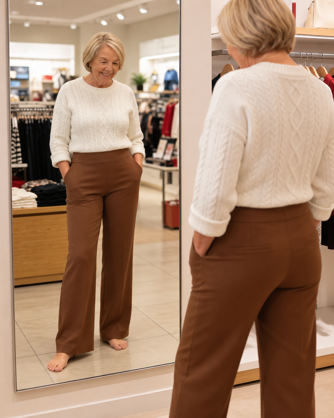 Comfortable Stretch Trousers With Wide Legs
