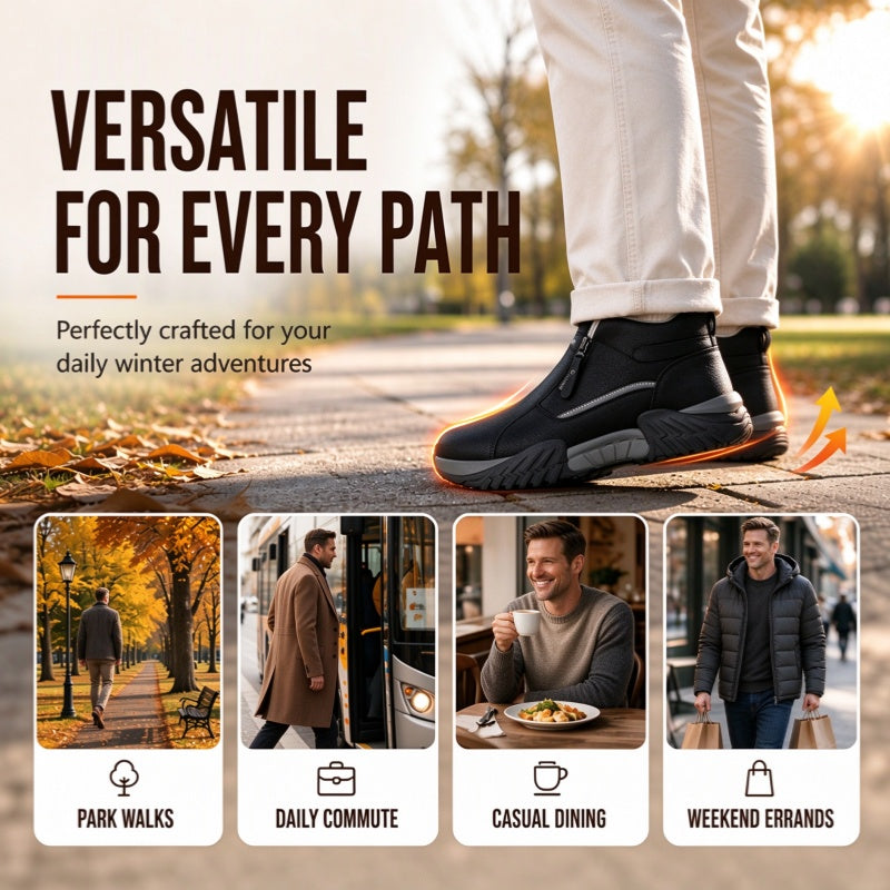Men's Fleece-Lined Leather High-Tops | Warm Side-Zip Winter Boots – Non-Slip Grip for Cold Weather
