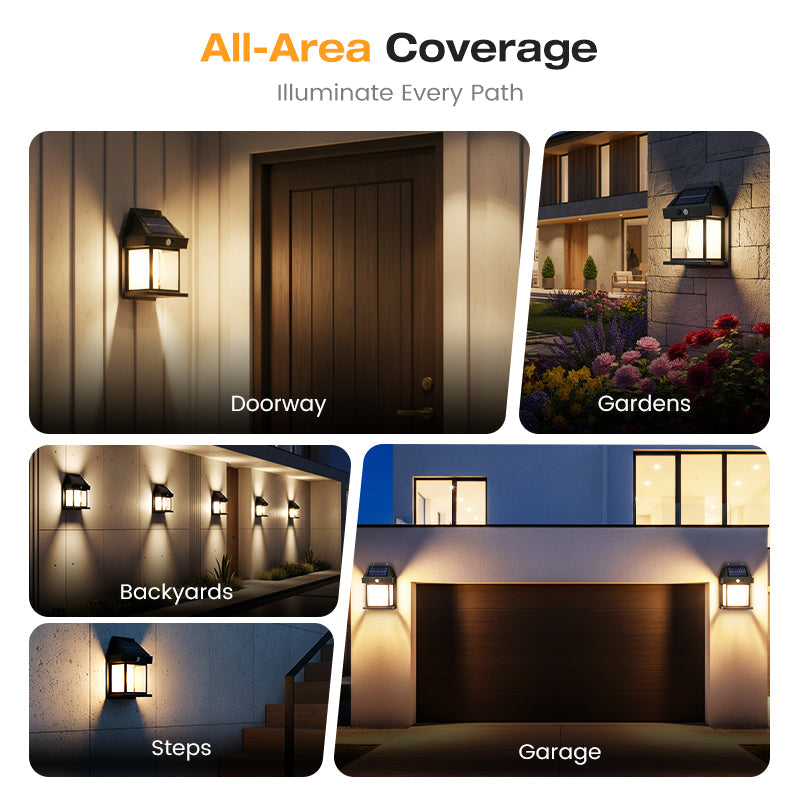 Solar Wall Light with Motion Sensor – Weatherproof, Automatic On/Off, Easy to Install for Garden and Pathways