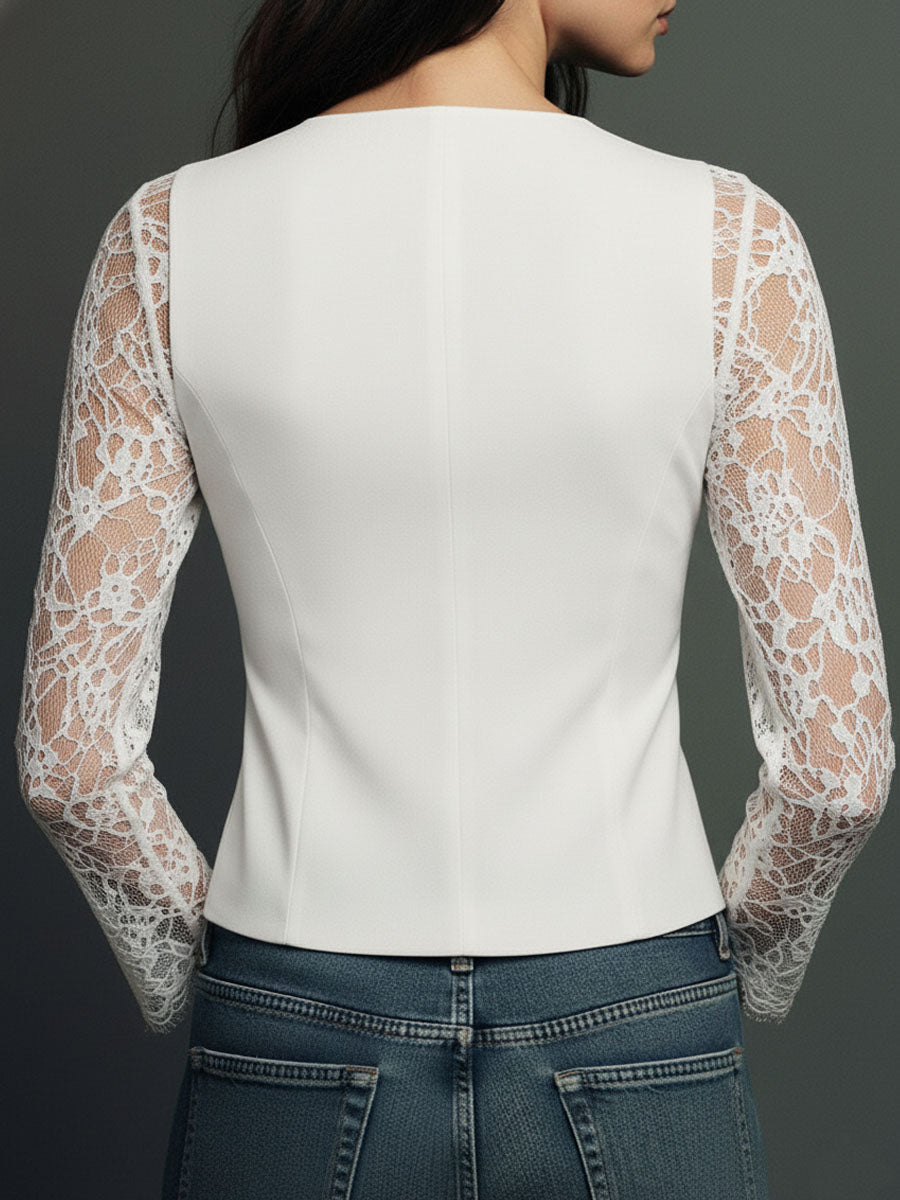 High Black Blazer with Semi-Sheer Sleeves