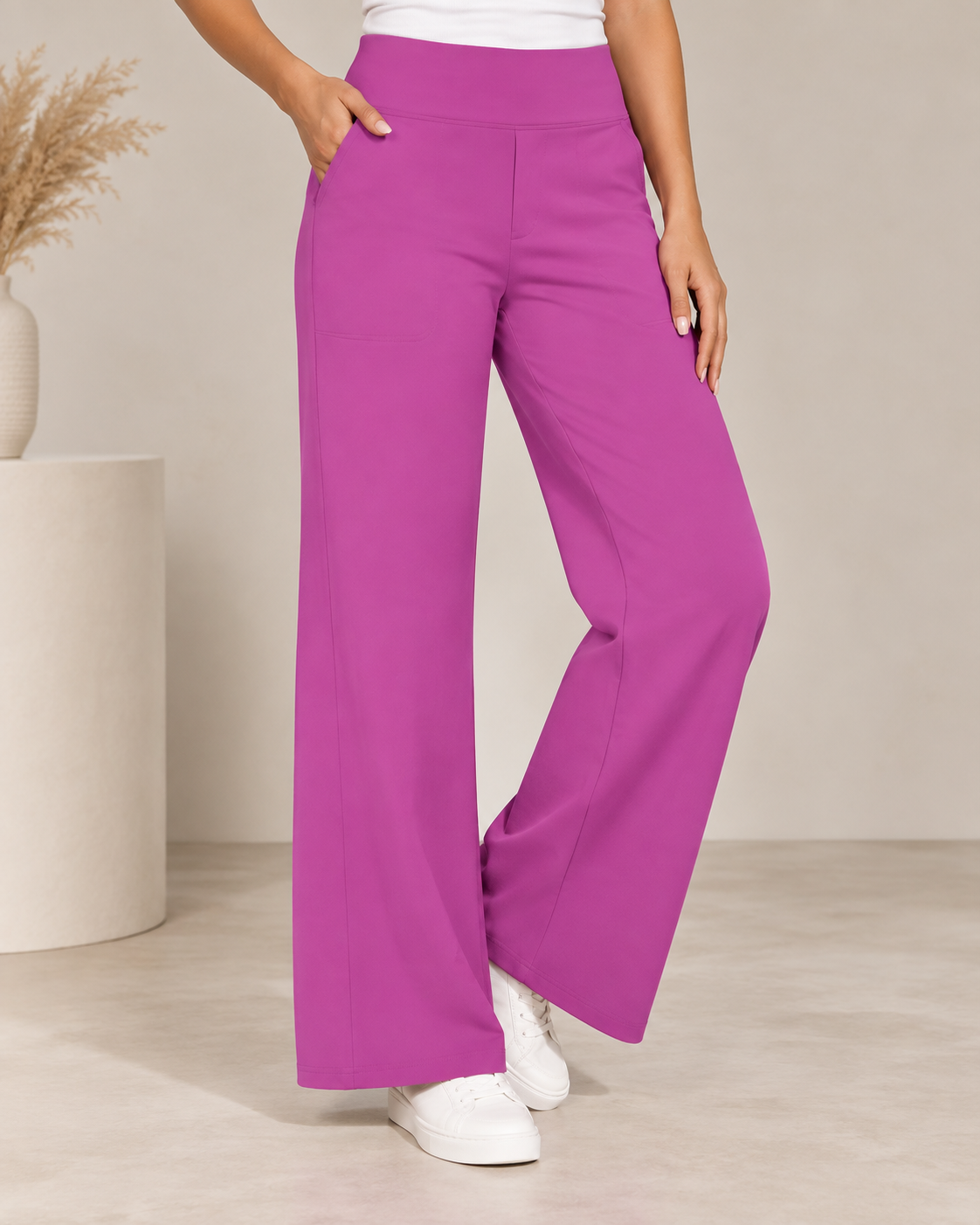 Comfortable Stretch Trousers With Wide Legs