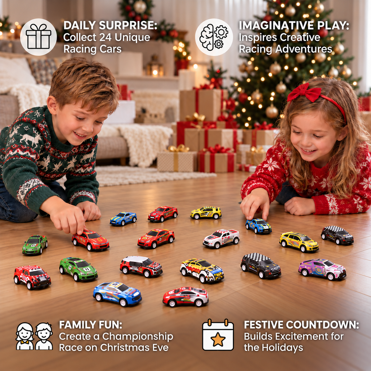 24-Day Racing Car Advent Calendar with Surprise Toy Cars