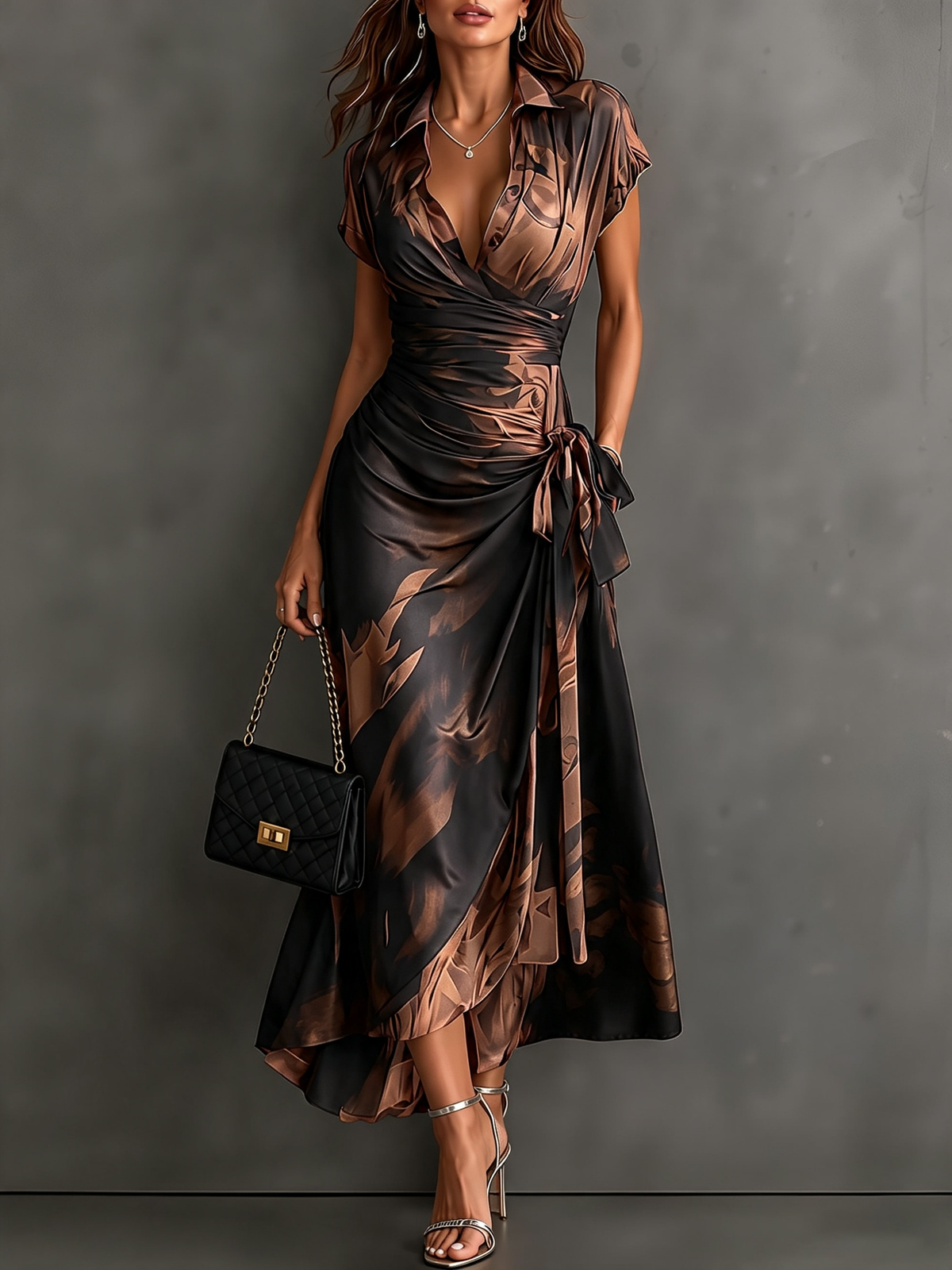 Abstract Print Autumn Wrap Dress