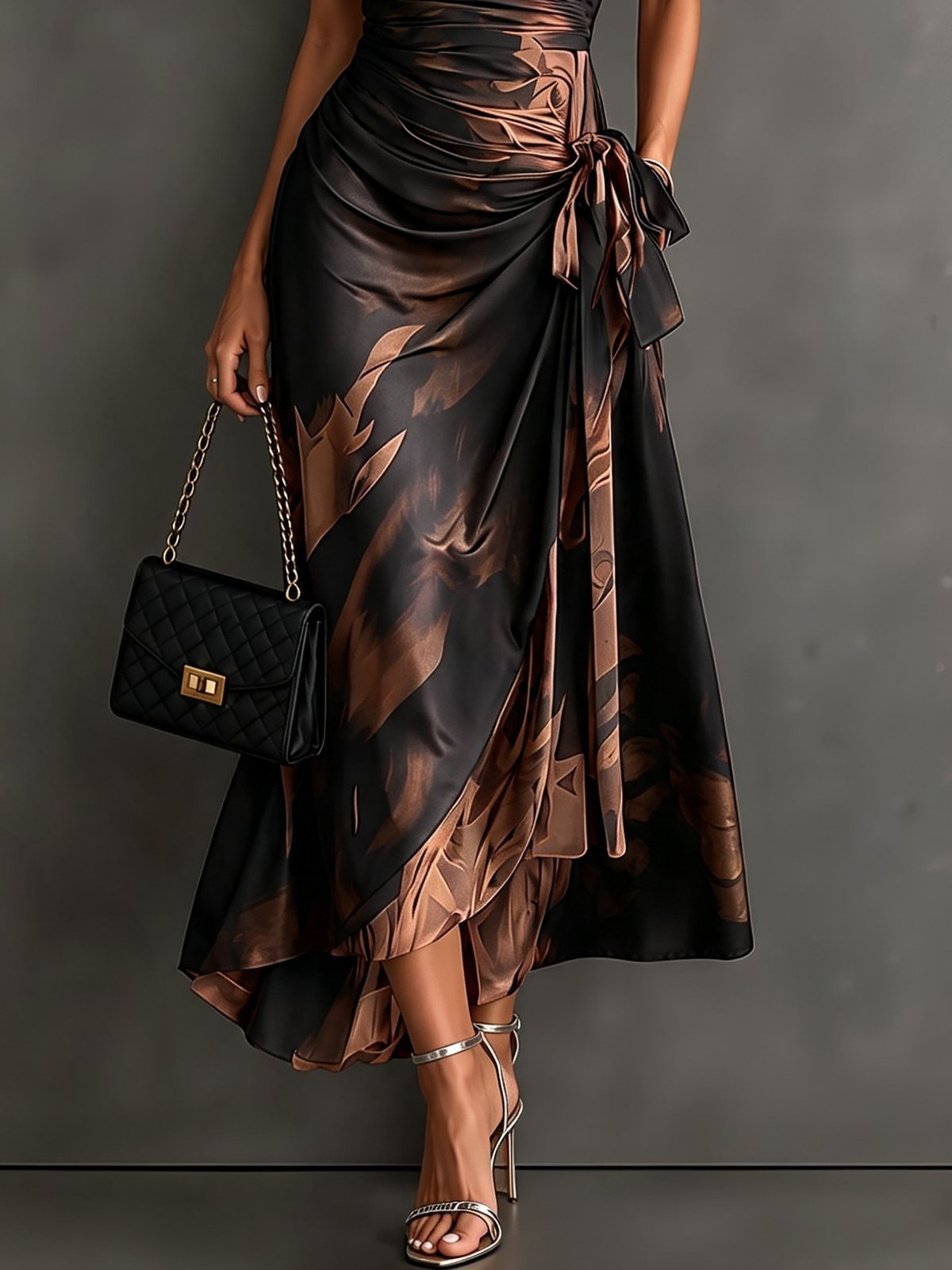 Abstract Print Autumn Wrap Dress