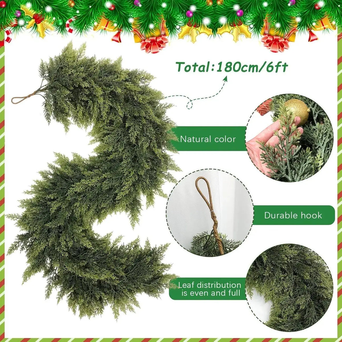 6 FT 2 PCS Artificial Cedar Garlands, Real Touch Winter Cedar Garland
