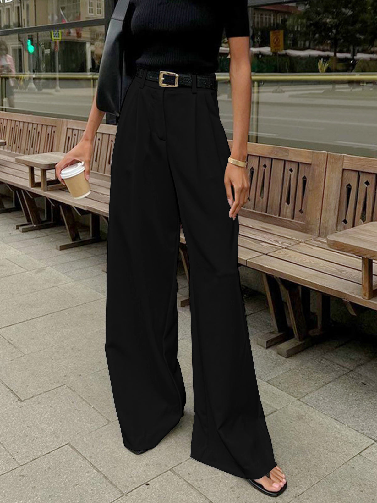 Celrien | Women's Wide-Leg Belted High-Waist Pants
