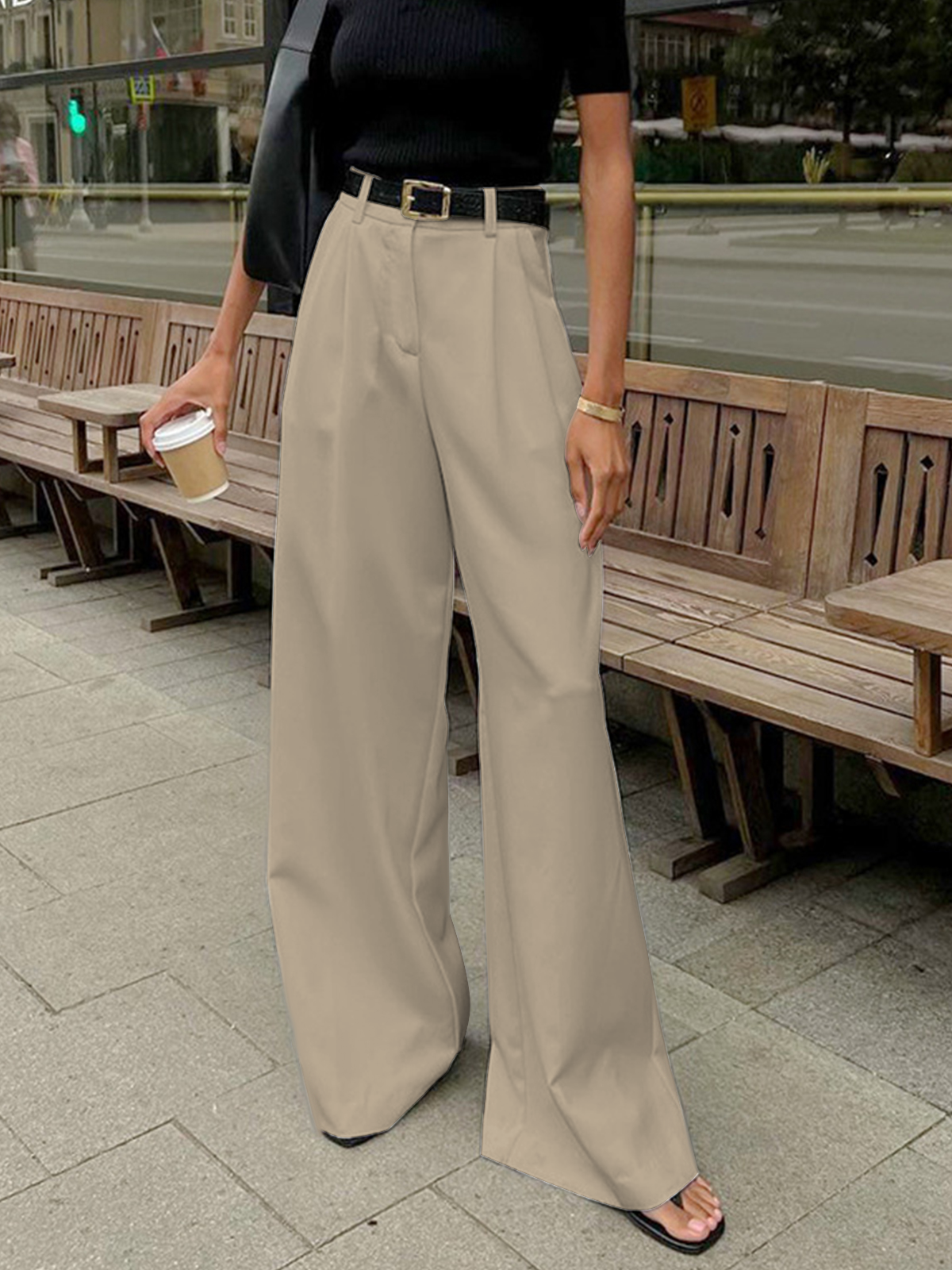 Celrien | Women's Wide-Leg Belted High-Waist Pants