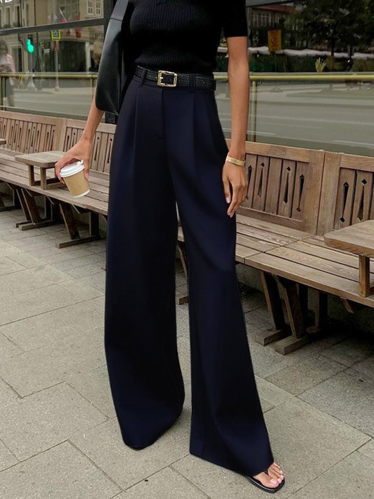 Celrien | Women's Wide-Leg Belted High-Waist Pants