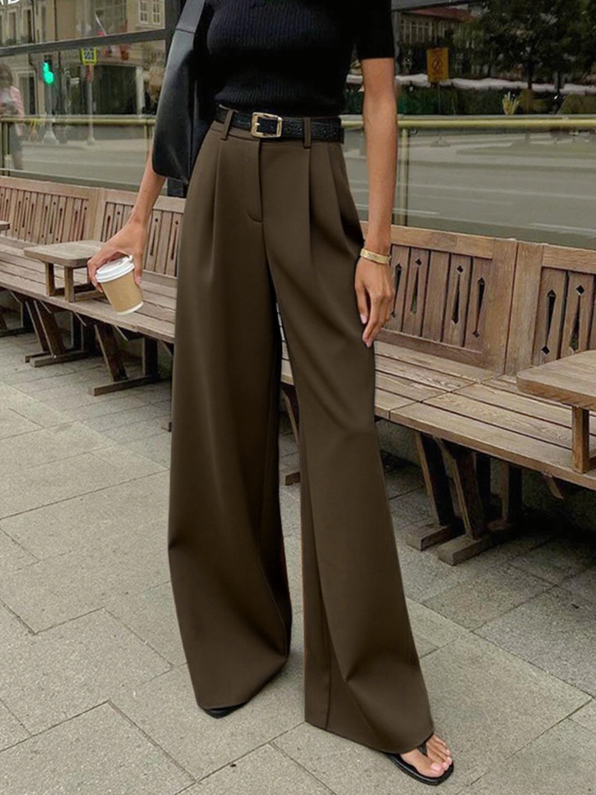Celrien | Women's Wide-Leg Belted High-Waist Pants
