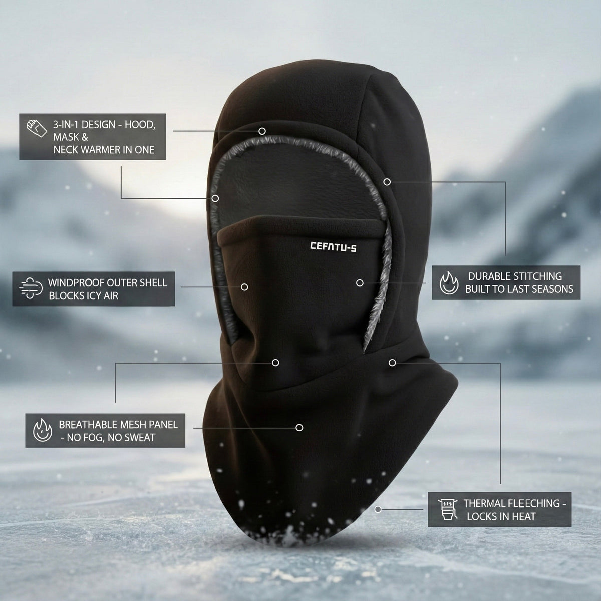 3-in-1 winter balaclava with windproof hat, face mask, and neck warmer