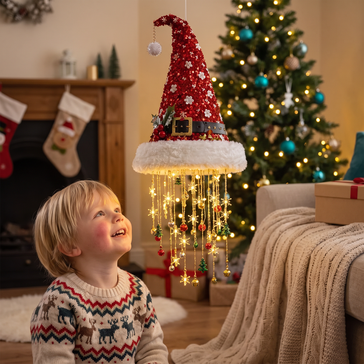 Christmas Santa Hat Lights with LED String Lights