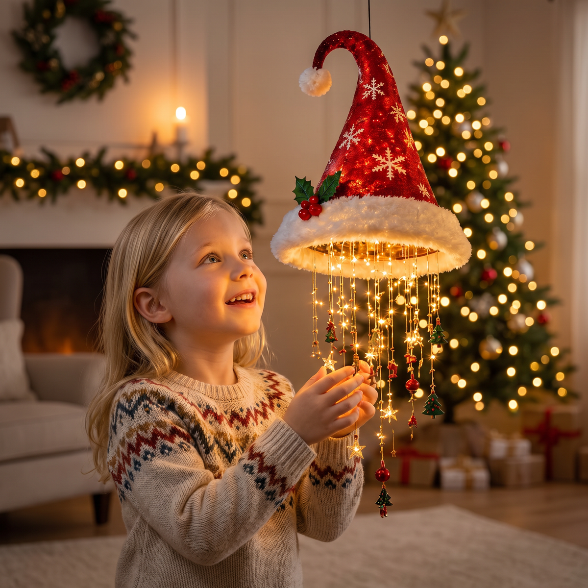 Christmas Santa Hat Lights with LED String Lights