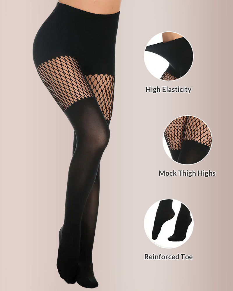 Cut-Out Fishnet Tights Illusion Pantyhose (2 Pack)