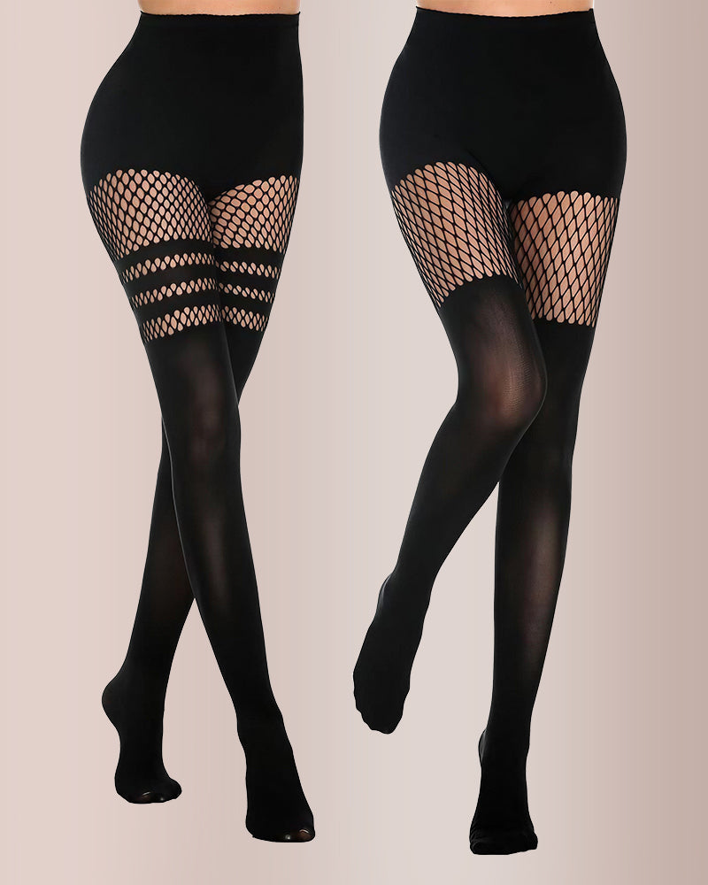 Cut-Out Fishnet Tights Illusion Pantyhose (2 Pack)