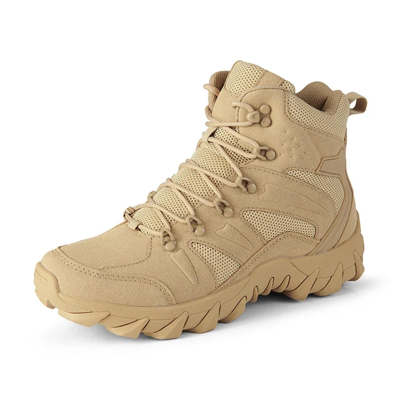 High hiking boot with ankle support and deep lug sole pattern